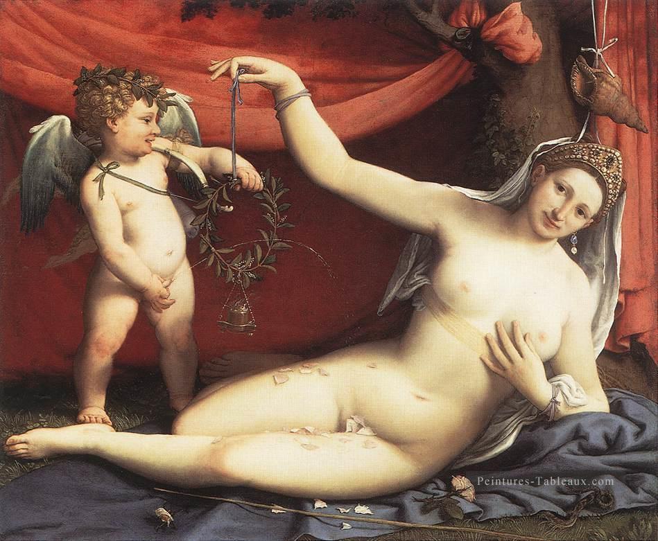 Vénus et Cupidon 1540 Renaissance Lorenzo Lotto Peintures à l'huile